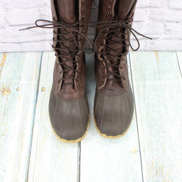 LL Bean Brown Leather Lace Up Tall Hunting Duck Boots Size 11 Medium - Picture 5 of 9